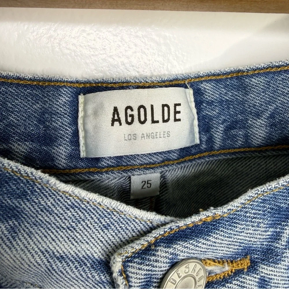 AGOLDE Light Wash Stella Distressed Long Denim Shorts